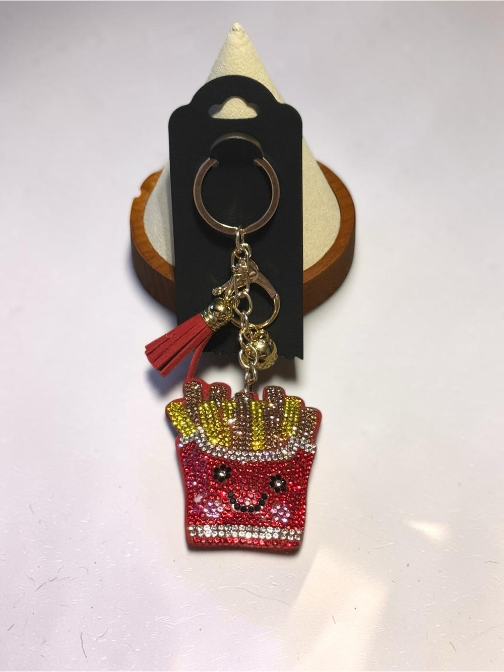 Sparkling Red French Fry Keychain Charm with Tassel NEW